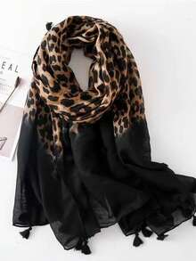 1pc Bohemian Style Fashion Leopard Print Batik Lightweight Soft Scarf/Shawl, Suitable For Daily Commute And Outdoor Wear,Beach,Holiday,Accessories,Travel Essential - Black Leopard Print - View 6