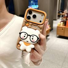 3D Cartoon Silly Bear Design Soft Silicone Phone Case For IPhone 17 Pro Max, 16 Pro, 15 Pro Max, 14 Pro, 13, 12, 11, Cute Anti-Fall Cover - Beige - View 4