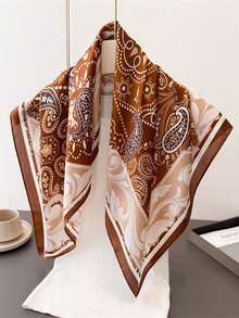 1pc Women's Geometric Print Bandana Scarf, Silk Headband, Neck Scarf, Suitable For Daily Use - Multicolor - View 5