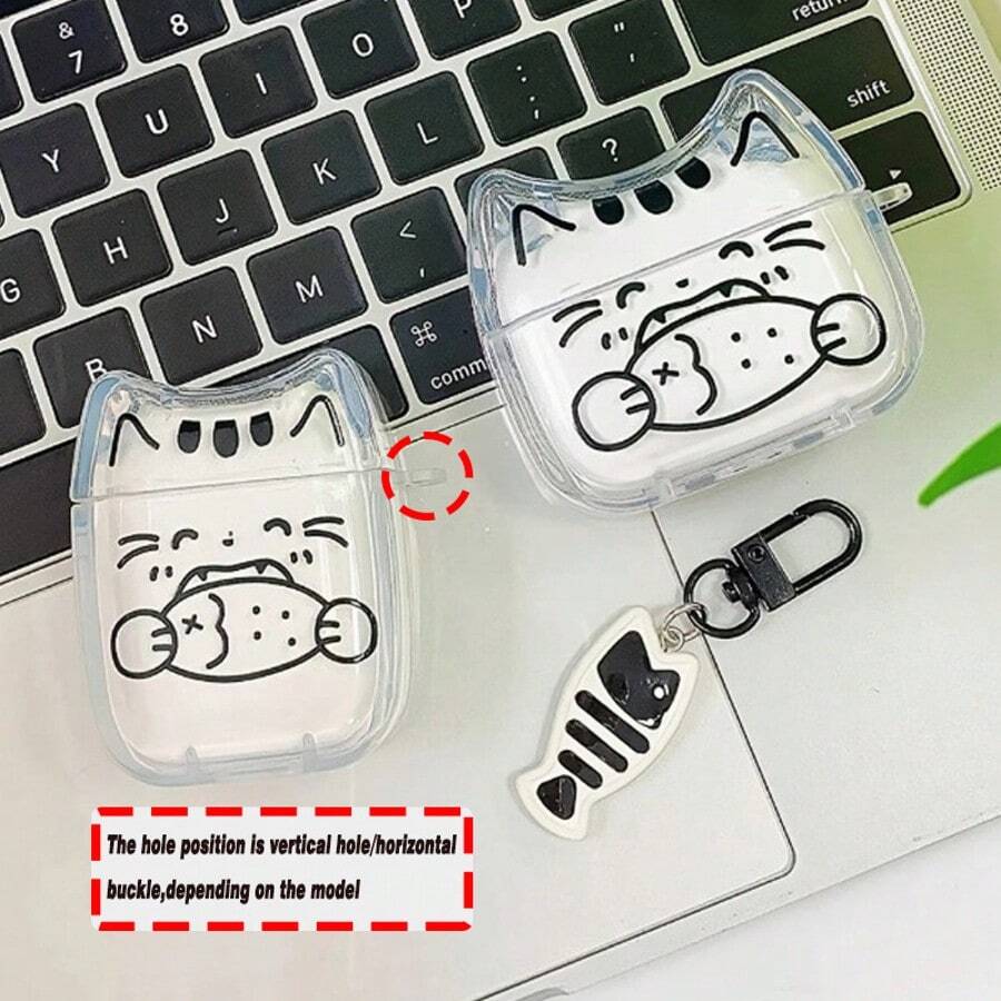 一套韩版ins风方形猫耳鱼线吊坠耳机盒，兼容苹果1/2代、新款3代、Pro 2 - 彩色 - 查看 1