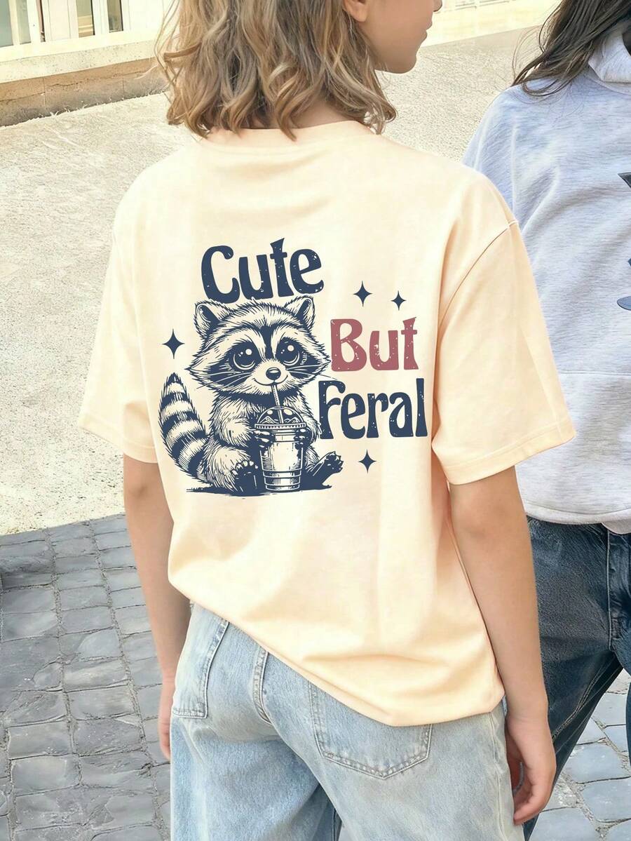 Áo thun ngắn tay cổ tròn in hình sóc dễ thương cho bé gái, kiểu dáng thường ngày, thích hợp mặc mùa hè. Quần áo mùa hè mới cho bé gái. - Màu be - Xem 1