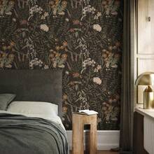 Giấy dán tường họa tiết hoa dại và thực vật màu nâu, xanh lá cây và be cổ điển - A - Xem 1