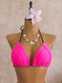 Glückliches Mädchen Damen sexy fuchsiafarbenes 2-teiliges Badeanzug-Set, bohemischer Strandurlaub, Rock mit Rüschensaum, modisches Bikini-Set für den Sommer - Rosa - Übersicht 7