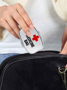 方形药盒，可收纳胶囊、药片、信件、瓶子图案的药品，便携式药品储存盒，迷你金属收纳盒，小巧的珠宝药盒，旅行药盒，大容量隔层，每周药丸整理器，适用于日常药物和维生素，医生和护士必备，应急用品，旅行，徒步急救，创意礼品，卡通logo药袋，药盒，医院包，急救包，药品整理器，药品储存袋，邮轮必备，度假必备，旅行用品 - 彩色 - 查看 2