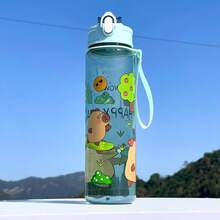 1pc 800ml/27oz Capybara Plastic Cup With Handle, Cute Cartoon Children Water Bottle, Large Capacity Straw Cup For Students - Multicolor - View 8