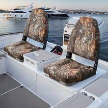 2 Stk. BootssitzBootsstuhl mit hoher Rückenlehne klappbarer Fischerbootsitz mit dickem Schwammkissen & PU-Leder, Scharniere aus Aluminiumlegierung, für Boote Yachten Schiffe, Tarnfarbe - 2 Stück Tarnmuster - Übersicht 9
