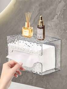 1pc Transparent Tissue Box, Wall-Mounted Transparent Tissue Holder, Kitchen/Bathroom Hanging Tissue Rack, High-End Facial Tissue Storage Box - Water Ripples - View 10
