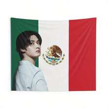 1 Wandering SKZ Kpop Tapestry - Mexican Flag Design With Eagle And Snake , Lightweight Peach Skin Velvet Fabric, Horizontal Orientation, No Need For Electricity, Perfect For Home Decoration And Indoor And Outdoor Concert Banners, Patriotic Design | Durable Fabric, Kpop Room Decoration - 1PC - 查看 2