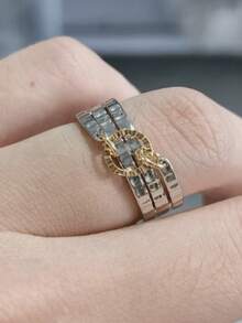 1枚经典简约双色多层设计戒指，女士日常旅行派对饰品，馈赠亲友的完美纪念礼物 - 雙色 - 查看 8
