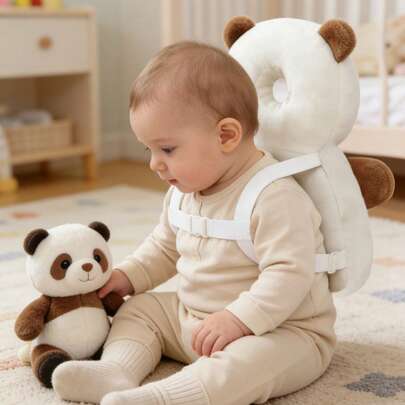 1pc New Brown Bear Head Pillow Anti-Fall Pillow, Upgraded Toddler Anti-Collision Hat, Baby Head Pillow, Baby Walker Anti-Collision Tool, Adjustable Baby Head Protection Pad Backpack - Cartoon Animal Design Baby Supplies