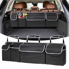 1pc Universal Car Seat Back Storage Bag, Large Capacity Oxford Cloth Car Trunk Organizer Bag With Multiple Pockets, Multi-Functional Storage Net Pouch, Car Storage Solution - Black - View 1