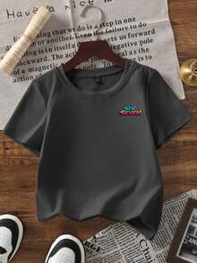 1pc Young Boy Numeric Robot Print Short Sleeve T-Shirt, Children Casual Breathable Crew Neck Top, Street Style - Dark Grey - View 4