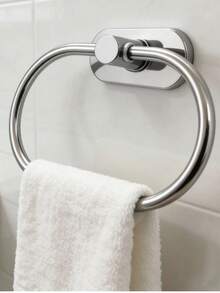 Stainless Steel Towel Ring, Silver, No-Drill Wall Mount Bathroom Towel Holder, Universal For Bathroom & Kitchen - Silver - View 6