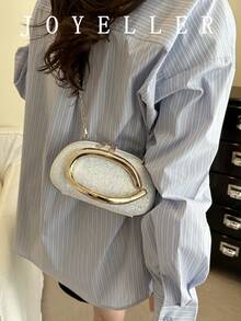 New Arrival Niche Luxury Shell Bag, Rhinestone Evening Clutch, Sparkling Shell Handbag, Luxury Evening Bag With Chain Strap, Suitable For Dates And Commuting - Silver - View 4