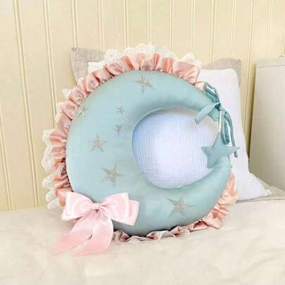 1pc Soft Blue Star Dream Throw Pillow, Dreamy And Romantic With Moon & Star Elements, Cute INS Style Pillow, Essential For A Girl's Room