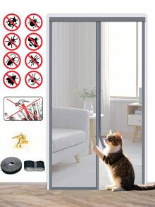 1pc Magnetic Screen Door - Insect Proof & Ventilated, Durable - Pet & Child Friendly, Fits Front/Sliding Doors - Grey - View 1