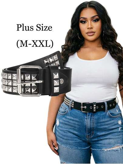 1件装女士加大码朋克风银色金字塔形Y2K腰带，街头时尚