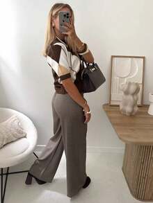 Áo len dệt kim họa tiết Argyle mới năm 2026, áo dệt kim tay ngắn cổ tròn dành cho nữ, kiểu dáng thanh lịch, thoải mái, thích hợp mặc hàng ngày vào mùa xuân. - màu nâu - Xem 11