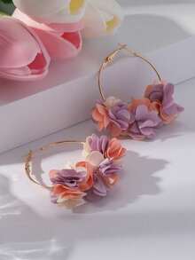 一对优雅波西米亚风花卉流苏耳环，适合作为女士派对和节日礼物，圆形创意花卉耳环，适合派对、舞会、海滩度假，时尚珠宝配饰（实际颜色可能因拍摄角度而异） - 紫色粉末 - 查看 3