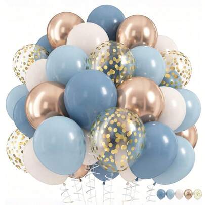 51/26pcs Dusty Blue Balloon Set, Slate Muted Baby Blue Fog Pastel Light Blue White Sand Balloon With Metallic Confetti Champagne Gold Balloons For Boy Birthday Party Baby Bridal Shower Decortaion