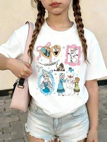 Disney Frozen Family T-Shirt Girls Anna Olaf Multi-Frame Cartoon Short Sleeve Shirt Print Pattern Summer Tops,Short-Sleeved Casual And Cute Style  Children's Clothing Design, Girl Clothes For Kids ,Ropa Para Niños,Girl Clothes For Kids,Graphic Tee, Summer Clothes,Perfect For Cool Girls. Comfortable And Breathable Children's Short-Sleeved T-Shirt. Comfortable And Casual Wear All Year Round 180g Pure Cotton Children's Clothes,Comfortable & Lightweight, Iconic Print For Mix-And-Match Outfits,Suitable For Both Boys And Girls. - White - View 2