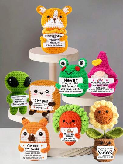 1件手工钩编桌面摆件，异想天开的科幻动植物毛绒玩偶，可爱设计，送给闺蜜、生日、女友、妈妈、奶奶、同事、家人的礼物，表达情感支持，传递正能量，创意派对、母亲节、父亲节礼物，毛绒玩偶，房间装饰，小礼物，纪念品