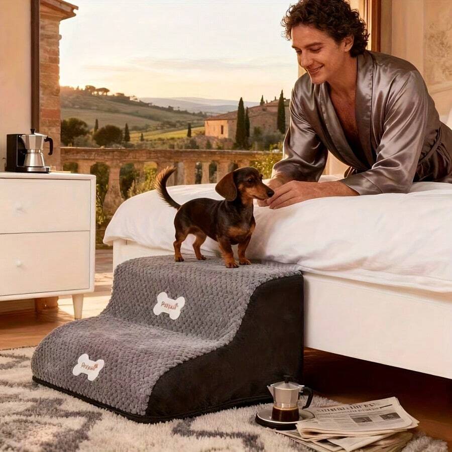 2-Step Soft Pet Stairs, Non-Slip Ladder For Small Dogs To Access Sofa And Bed, Compact Design With Removable Cover, Stable Base, Suitable For New Pet Owners, Training Rewards, Pet Birthdays, Interactive Play, Holiday Gifts - Durable And Practical Choice For Pets