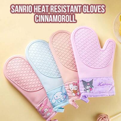 卡通授权耐热烤箱手套，防滑硅胶表面，增强隔热性能，挂环设计，柔软弹性材质，耐热，适用于烘焙、烹饪、微波炉、烤箱操作，卡通人物爱好者的理想之选。