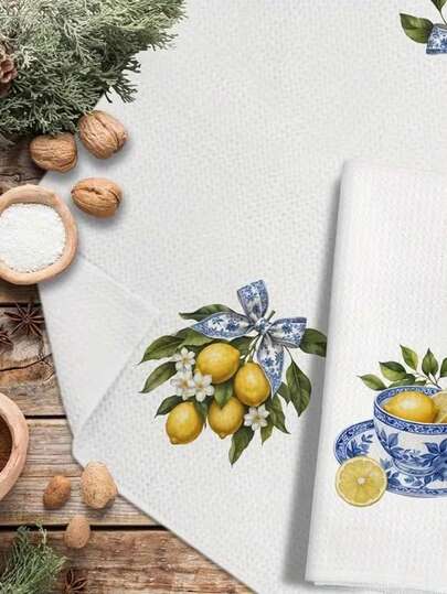 1/2/3/4pcs Pack Vintage Chinese Cecil Tea Towels • Lemon Dishcloths Suitable & Bath • Ultra-Soft Microfiber Tea Stains • Decorative Table • Machine Washable • Decorative Tea Towels