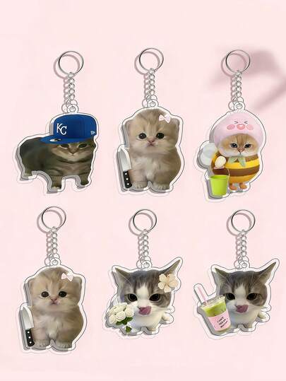 1pc Organic Acrylic Cat Keychain, Cute Cat Keychain, Organic Acrylic Animal Pendant, Small Accessory, Bag Charm, Car Key Chain, Key Lanyard, Keyring, Keychain Accessories, Keychain, Couple Keychain, Men's Keychain, Women's Keychain, Birthday Gift, Friend Gift, Holiday Gift, Event Souvenir, Party Favor