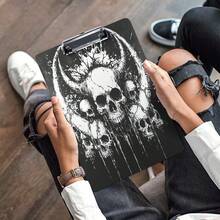 Gothic Skull Acrylic Writing Board With Clip, Fun Teacher Gift, Student Exam Notebook Office Supplies, Contract Meeting Notepad, Essential For Adults Teachers Lawyers Students Nurses Artists Back To School Organizer - Perfect Birthday, Thanksgiving, New Year, Christmas Gift, Stylish Notepad, Smooth Writing Surface, Notepad With File Folder - Skull Version - View 1