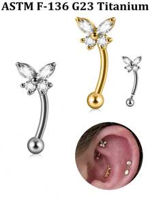 1PC Elegant CZ Marquise Butterfly Titanium Alloy Curved Lip Eyebrow Ring 16G Internal Thread Crown Helix Tragus Daith Conch Hoop Rook Earring - 1 Butterfly Earrings - View 1