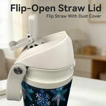 24 Oz Insulated Water Bottle Watercolor Blue Snowflake Seamless Pattern Wrapping Design Festive Winter Holiday Gift For Christmas And New Year Theme Celebration Party Supplies Decor Elegant Frozen Ice Crystals Style - 24oz - View 4