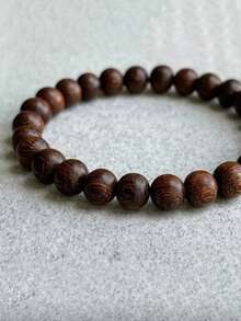 Men's Wooden Tiger Skin Sandalwood Bracelet 1 Pc - Coffee Brown - View 4