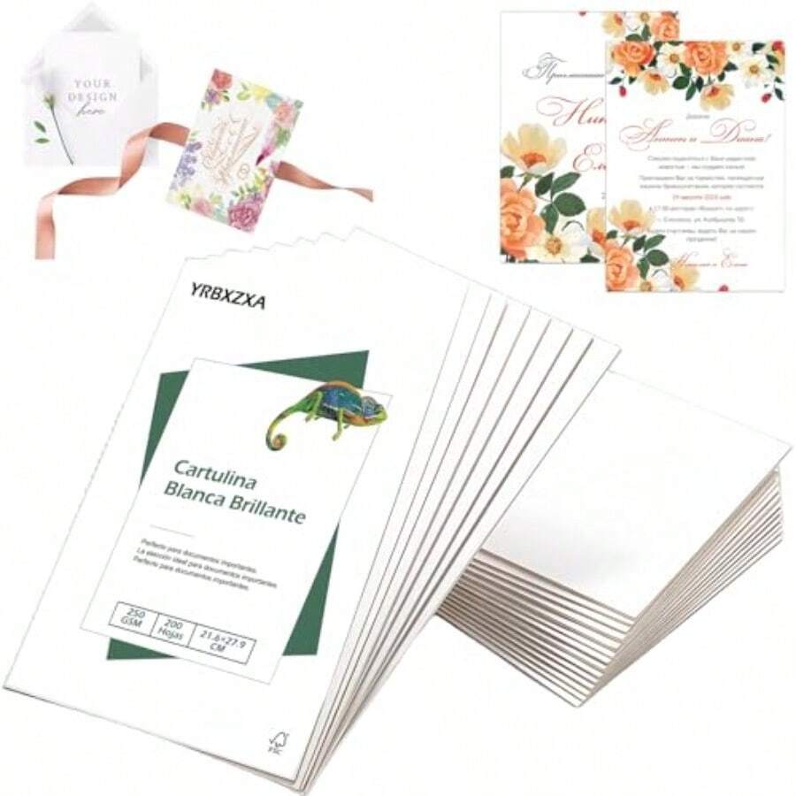 Hojas Opalina Tamaño Carta Papel Opalina 200 Hojas 95% Blancura Papel Arte Dibujo 21.6 X 27.9 CM Opalina T/Carta 250grs para Impresora Láser Inyección de Tinta - Blanco - Ver 1