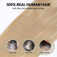 5"X5" Single Layer Mesh Top Hand-Woven Blonde Hair Topper, Suitable For Thinning Hair, 14" Length, With Gray Roots - SP27/613 - View 6