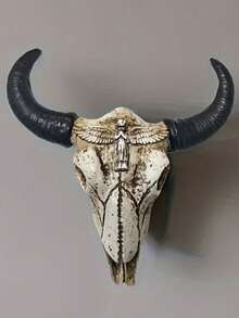 Vintage Bull Skull Wall Decor With Angel Statue - Resin Western Cow Skull Sculpture Suitable For Rustic Home And Bar Decoration - Bull Figurine - View 3