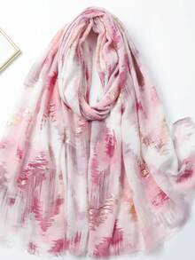 Gold Foil Striped Print Scarf, New Bohemian Scarf, Breathable Fashion Tassel Shawl, Elegant Style, Women's Sunscreen Holiday Travel - Multicolor - View 3