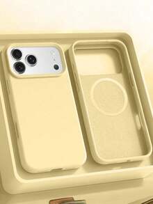 QY-QY-1pc Minimalist Liquid Silicone Magnetic Wireless Charging Protective Case, Compatible With 17 Air 16 14 13 12 15 Pro Max Plus, With Velvet Camera Protection -8192 - 奶凍 - 查看 2