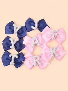 1 Piece Girls Initial Hair Clips A-Z, Preppy Style Navy Blue Grosgrain Ribbon Bows With Pearls, Cute Personalized Hair Barrettes For Little Girls - Navy Blue - View 4