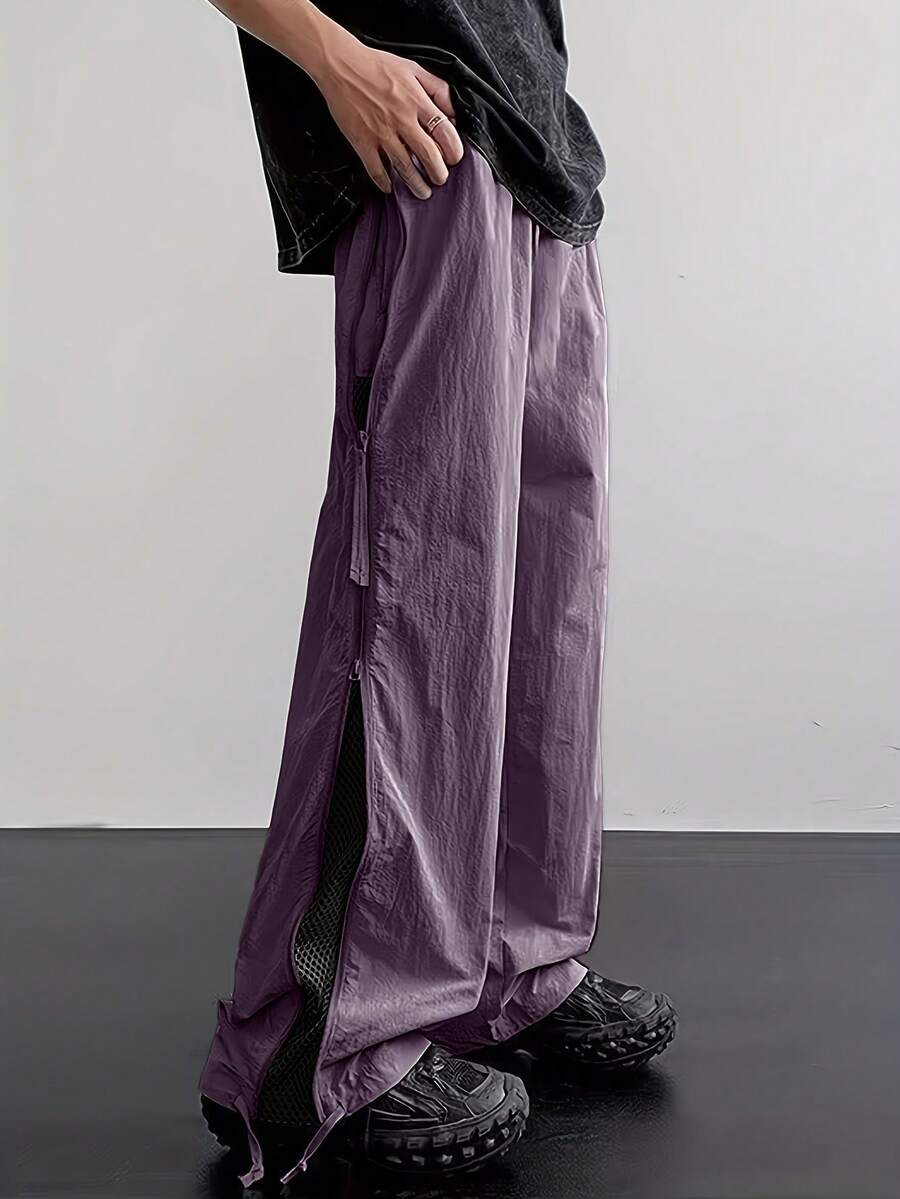 Men's Street Style Jogger Pants - With Side Stripes, Pockets And Drawstring Waist, Contrast Color Casual Sweatpants - Purple - View 1