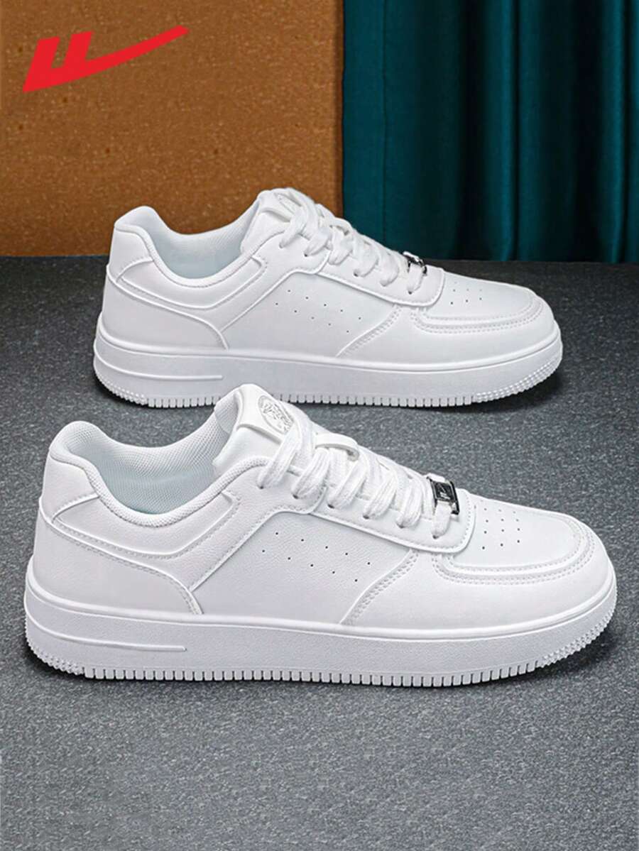 WARRIOR 1 Pair 2026 New Casual Versatile Men's Leather Low-Top Breathable Sneakers, Comfortable Lightweight Non-Slip Fashion Casual Shoes - White - View 1