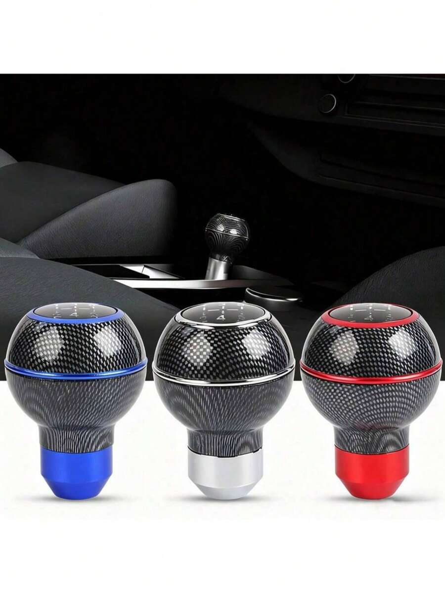 1pc Universal Leather 5-Speed Shift Knob, Racing Aluminum Manual Transmission Gear Shift Lever, Car Accessories - A - View 1