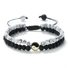 1件阴阳太极串珠编织手链，可调节双排天然石手镯，男女情侣幸运护身符饰品礼品 - 彩色 - 查看 22