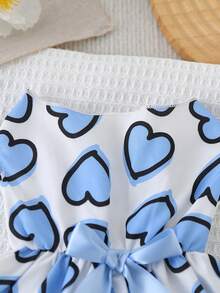 不对称蓝白爱心狗狗连衣裙，轻盈短袖宠物连衣裙，适合泰迪犬、贵宾犬和小型犬的夏季公主裙 - 白色 - 查看 4