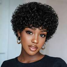 Short Pixie Cut Wig Human Hair Wig Afro Kinky Curly Bob Style With Bangs For Women - Multicolor - View 7