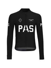 PAS CYCLING 修身款男女通用骑行服，透气速干，立领长袖设计，适合山地车和公路车骑行，防紫外线，3个口袋和1个拉链口袋，PAS字母印花，舒适公路自行车骑行服，黑色，春季运动款 - 黑色 - 查看 14