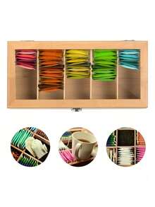 Organizador de caja de té de bambú con cajón y ventana de acrílico, Caja Organizadora De Bolsas De Té Para Cocina,tapa magnética mantiene los bolsitas de té frescas - Soporte para bolsitas de té (té no incluido), regalo de Navidad - Color del barniz - Ver 3