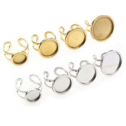2个10-25mm内径圆形加厚不锈钢可调节戒指托凸面宝石空白底座DIY珠宝制作配件