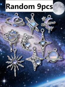 9/20/30/50/100 piezas Surtido aleatorio de colgantes de strass con forma de estrella, luna y corazón, decoración Y2K DIY para collares, pulseras y joyería - azul - Ver 13